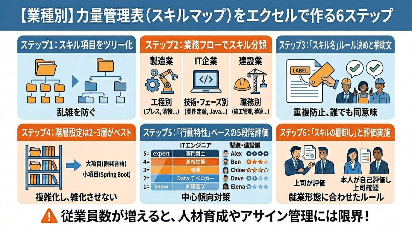 【業種別】力量管理表（スキルマップ）をエクセルで作る6ステップ
