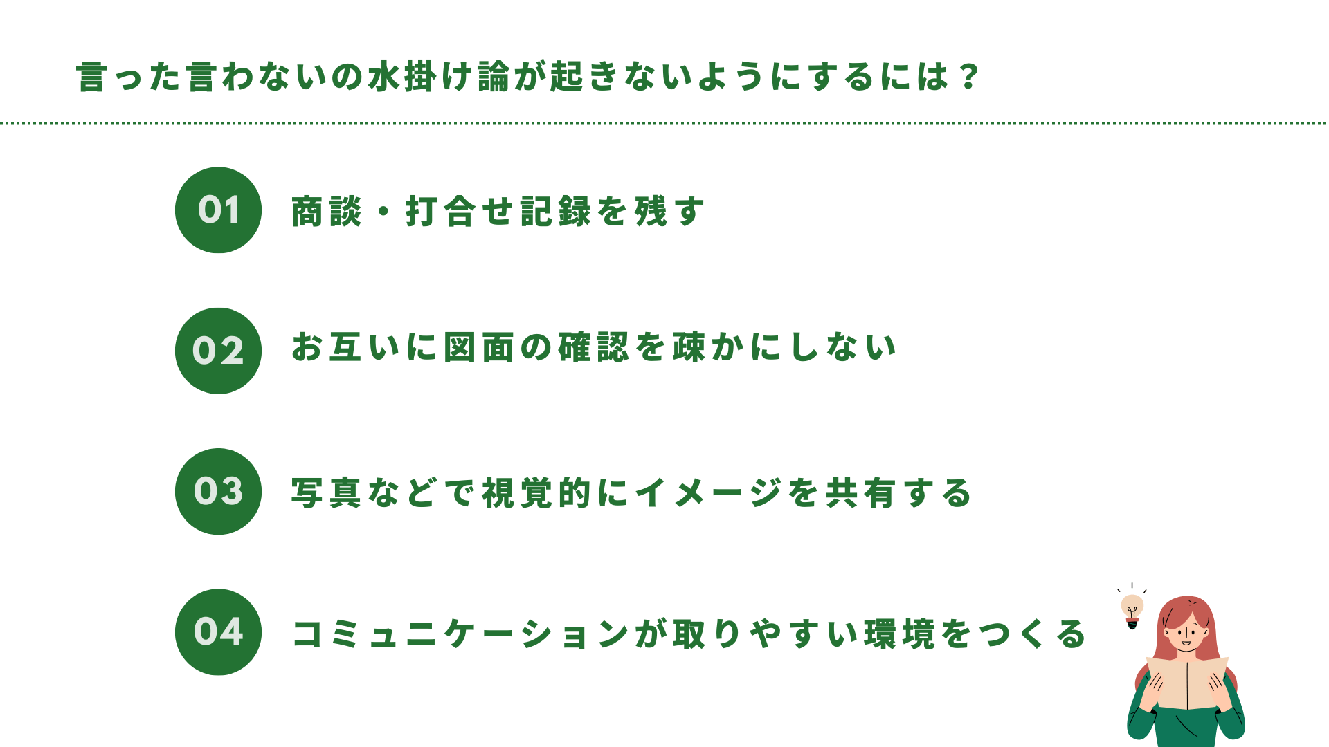 言った言わないの水掛け論が起きないようにするには？